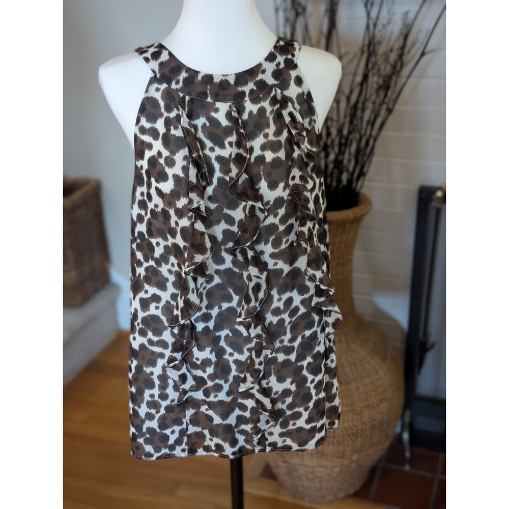 Ann Taylor Size 16 Leopard Animal Print Ruffle Front Halter Neck Shell Blouse